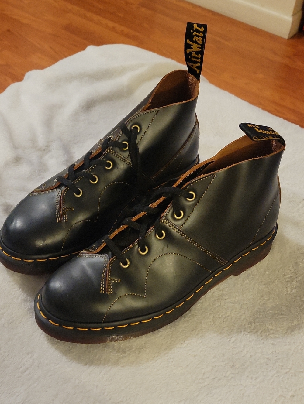 Dr. Martens Black Leather Chukka Boots with Yellow Stitching